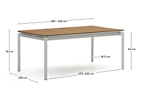 Уличный раздвижной стол Canyelles из полистирола и алюминия светло-серого цвета, 180 (240) x 100