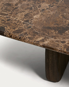 Журнальный столик Pirita из коричневого мрамора с ножками из дуба с темной отделкой, 147 x 65 см