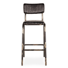 Барный стул Romina из черной кожи с черными ножками