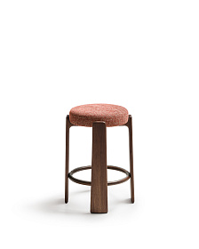Granite Барный табурет из терракотового шенилла и массива ясеня в натуральной отделке 75 см