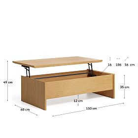 Abilen Подъемный журнальный столик из дуба 110 x 60 см FSC 100%
