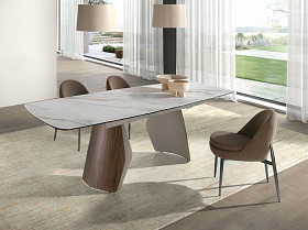 Раздвижной обеденный стол 1193 из керамики в мраморной отделке, стали и ореха