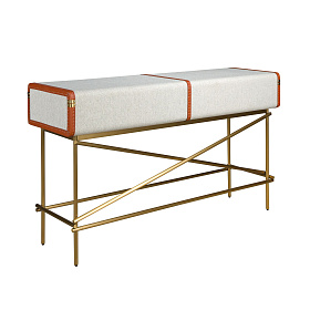 Консольный стол 3271 из шпона ореха и светло-серой ткани