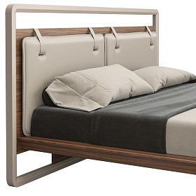 Кровать с решеткой OLIMAR 160*200 шпон ореха F, матовый лак RAL 0757010, экокожа PU63