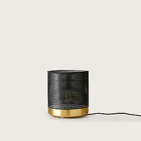 Настольная лампа Stan латунный металл - черный ротанг