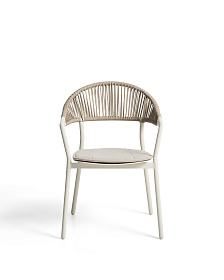 Уличный стул Alimia из алюминия цвета экрю с бежевой веревкой