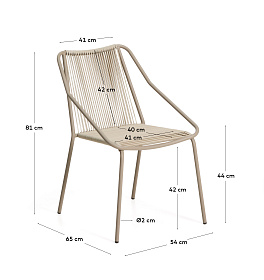 Уличный стул Zivia из веревки цвета экрю и стали цвета таупе