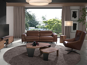 Ассиметричный журнальный столик 2136/MH2302A из ореха и черного ПВХ