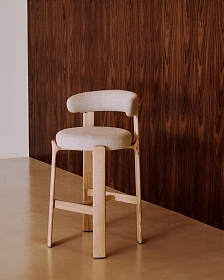 Барный стул Granite из бежевой синели и ясеня с натуральной отделкой 75 см