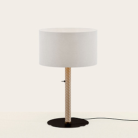 Настольная лампа Coco S1342 черный металл/серо-бежевая кожа с абажуром 801011/36