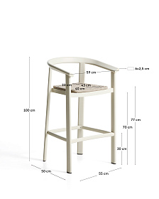 Уличный барный стул Erice из алюминия и веревки цвета экрю, 75 см