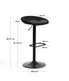 Барный табурет Danua из черной синели и матовой черной стали, 68-89 см