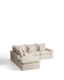 Угловой модульный диван Anarela на 4 места со съемными чехлами из бежевого льна и вискозы, 287 x 307