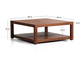 Приставной столик Norani из массива акации с отделкой шпоном акации, 90 x 90 см