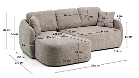 Трехместный диван-кровать Laira с левым шезлонгом из шенилла цвета таупе, 246 см