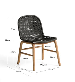 Уличный стул Alipa из массива акации и веревки темно-серого цвета