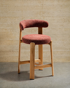 Полубарный стул Granite из терракотовой синели и ясеня с натуральной отделкой 65 см