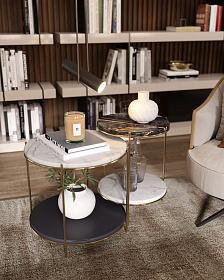Приставной столик Stanley 2 Carrara Marble/Black/Copper Stainless
