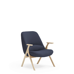 Кресло низкое Dins синее с каркасом из натурального бука