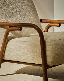 Кресло Sylo из бежевого шенилла и ясеня с отделкой цвета орех