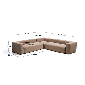 Угловой диван Blok из коричневой синели, 5 мест, 320 x 320 см
