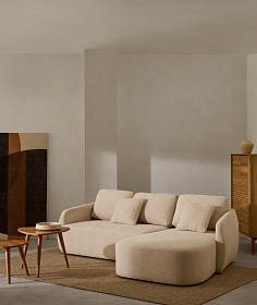 Laira 3-местный диван-кровать из шенилла с шезлонгом справа цвет экрю 246 см