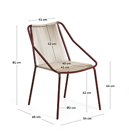 Уличный стул Zivia из веревки цвета экрю и стали бордового цвета