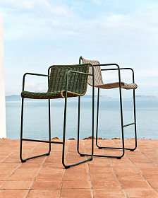 Полубарный стул Maurina из зелёной оцинкованной стали и экрю и серого шнура 64,5 см