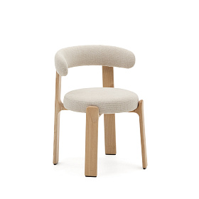 Granite Стул на 4 ножках из бежевого шенилла и массива ясеня в натуральной отделке