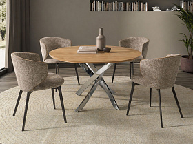 Круглый обеденный стол 1061-Ø120 из дуба и хромированной стали