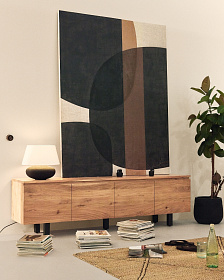 Тумба под телевизор Uxue с 4 дверцами из массива акации с беленой отделкой 200 x 58 см