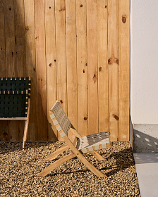 Складное кресло Chabeli из массива акации и шнура кремового цвета