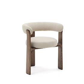 Granite Стул на 3 ножках из бежевого шенилла и массива ясеня в отделке орех