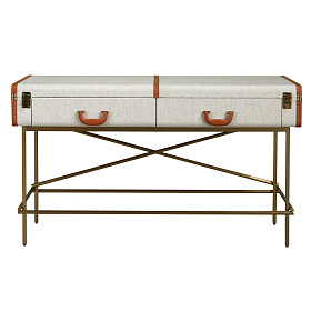 Консольный стол 3271 из шпона ореха и светло-серой ткани