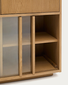 Сервант Helvine с 4 дверцами и 4 ящиками шпон дуба и закаленное стекло, 200 x 75