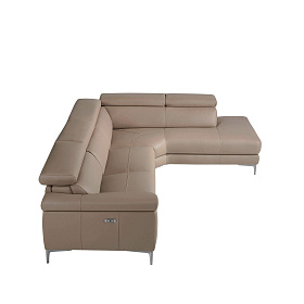 Угловой диван с реклайнером 5320-R /6043 кожаный бежевый