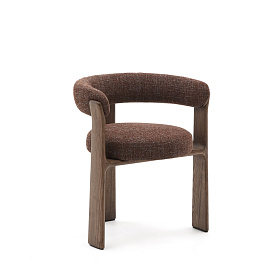 Granite Стул на 3 ножках из коричневого шенилла и массива ясеня в отделке орех
