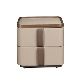 Прикроватная тумбочка 7204 из кожи, ореха и полированной стали 