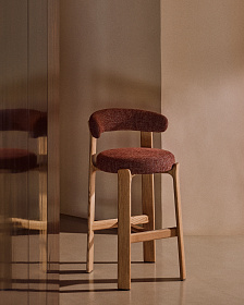 Барный стул Granite из терракотовой синели и ясеня с натуральной отделкой 75 см