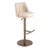 Поворотный барный стул 4234 из кремовой ткани и кремовой экокожи