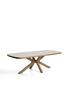 Уличный стол Mirtia из алюминия с отделкой под дерево и кремового спеченного камня, 240 x 110 см