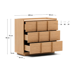 Комод с 3 ящиками Onix из дубового шпона в натуральной отделке