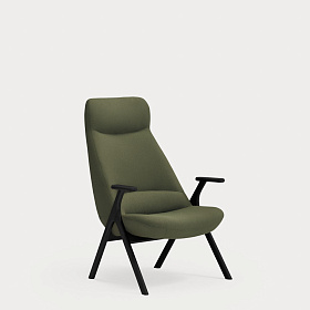 Кресло высокое Dins зеленое с каркасом из черного бука