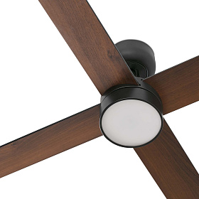 Потолочный вентилятор RUDDER L 4 Ш1320MM черный/орех 4P 18W LED CCT DIM TUYA