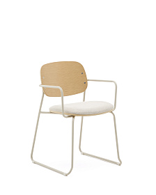 Стул Meli с подлокотниками с сиденьем из бежевого шенилла и бежевыми металлическими ножками