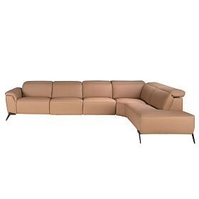 Диван модульный 5-ти местный 6280 с правым шезлонгом из светло-коричневой кожи