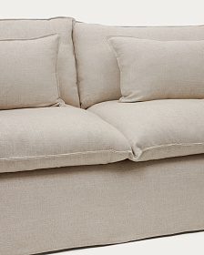 Anarela бежевый льняной диван 2-местный со съемным чехлом и подушками 240 см
