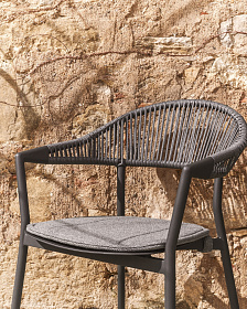 Уличный стул Alimia из графитового алюминия с серой веревкой