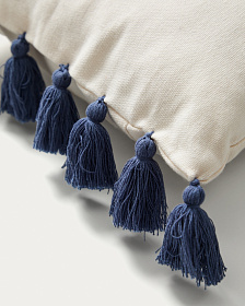 Чехол для подушки Tandani бежевый из хлопка с вышитым синим слоном 30 x 50 см