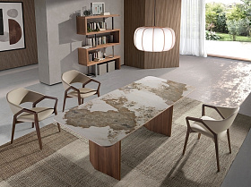 Обеденный стол 1129/437-T из мраморной керамики и ореха